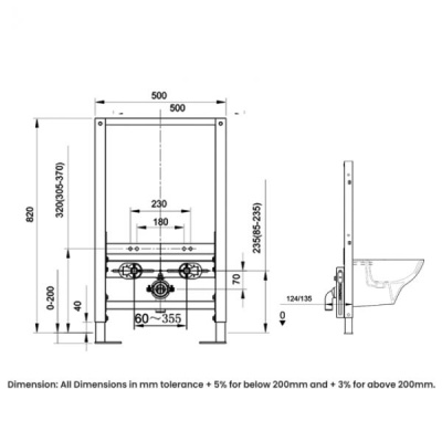 RAK Slimline Frame for Wall Hung Bidet - 8cm wall thickness